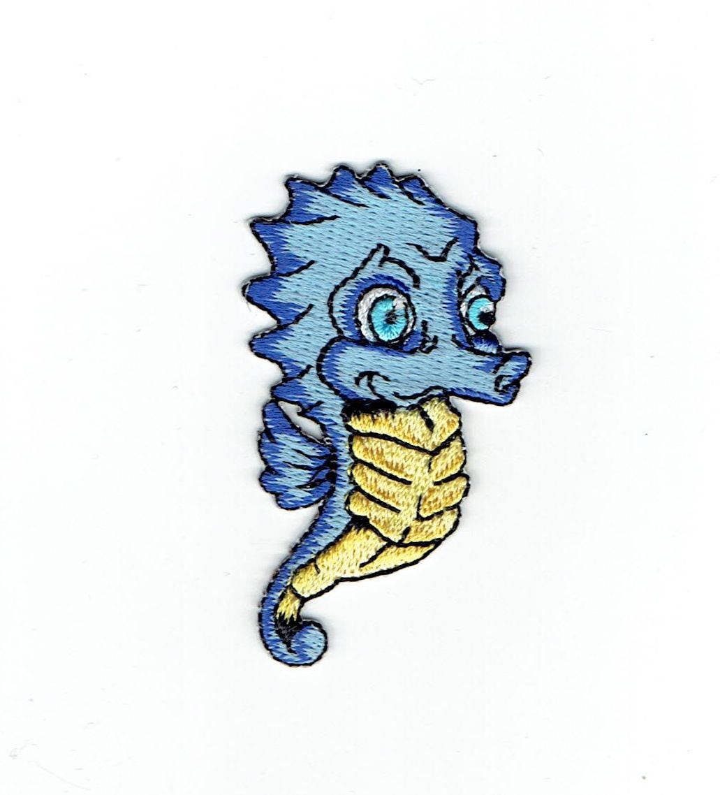 Seahorse - Blue/Yellow - Childrens - Iron on Applique - Embroidered Patch - 796034-A