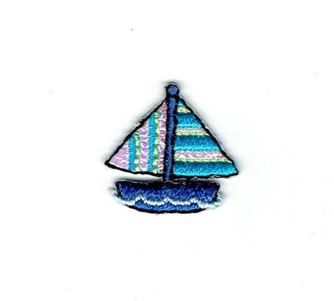 Small/Mini - Sailboat - Blue/Shimmery Stripes - Iron on Applique - Embroidered Patch - 156269-A