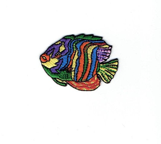 Tropical Fish - Yellow/Orange/Green/Purple - Angelfish- Iron on Applique - Embroidered Patch - 696400-A