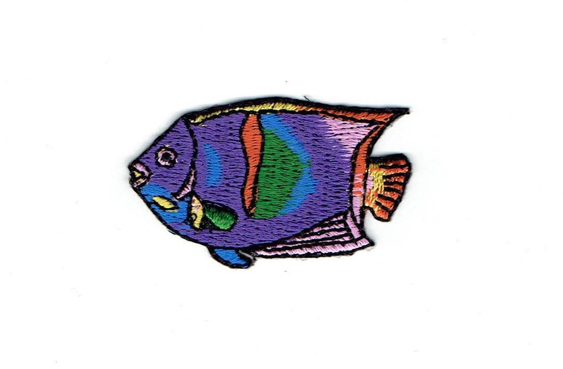 Tropical Fish - Purple/Blue/Green/Orange - Angelfish - Iron on Applique - Embroidered Patch - 696399-A