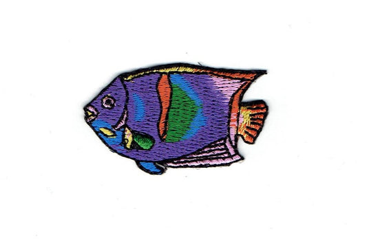 Tropical Fish - Purple/Blue/Green/Orange - Angelfish - Iron on Applique - Embroidered Patch - 696399-A