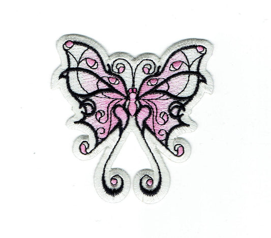 Pink Tribal Butterfly - Iron on Applique - Embroidered Patch - WA194-P