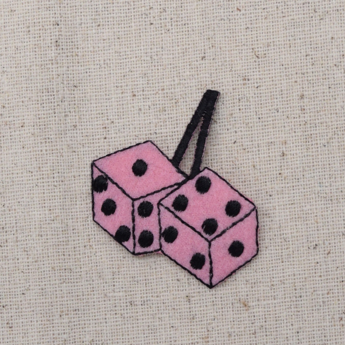 Pink Fuzzy Dice - 50's Culture - Iron on Applique - Embroidered Patch - 1120955B