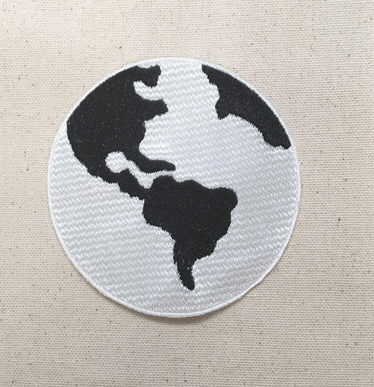 4" - Planet Earth - Black/White - Iron on Applique - Embroidered Patch - Ecology -  WAC12012016-01