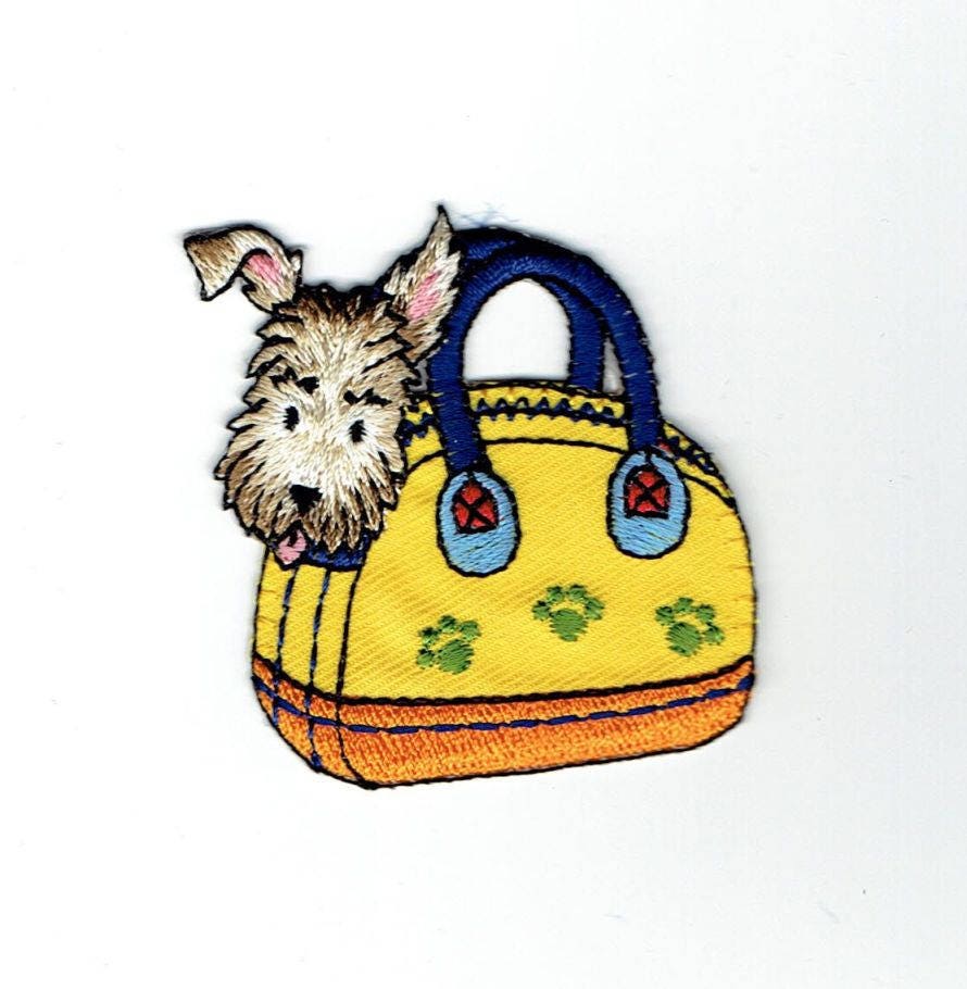 Dog in Carrier Bag - Embroidered Patch - Iron on Applique - 1127854-A