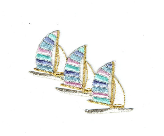 Three Sailboats - Pastel - Iron On Applique/Embroidered Patch  - 632752-A