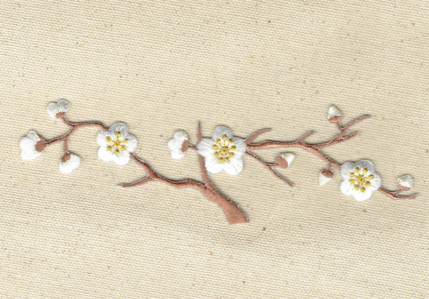 Cherry Blossom - White Flowers - Brown Stem - Iron on Applique - Embroidered Patch - 611528-EL