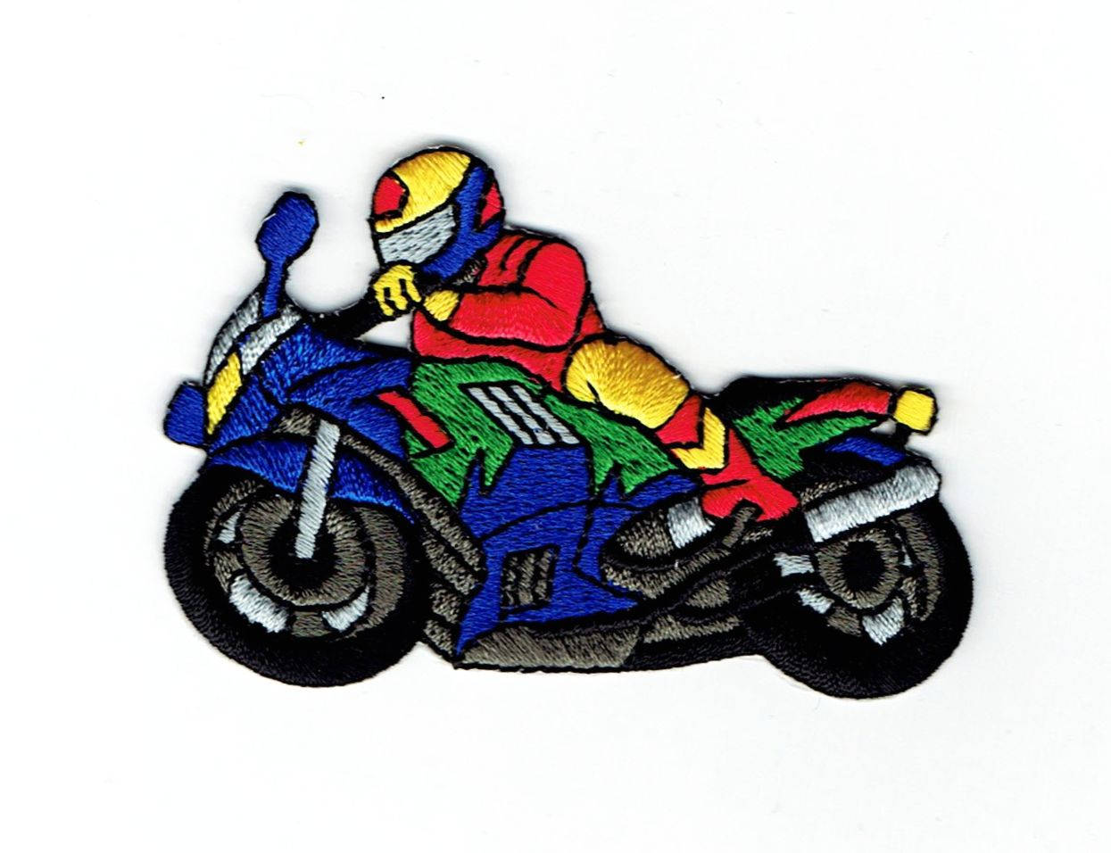 Blue/Green - Motorcycle Racer - Iron on Applique - Embroidered Patch - 151439-A