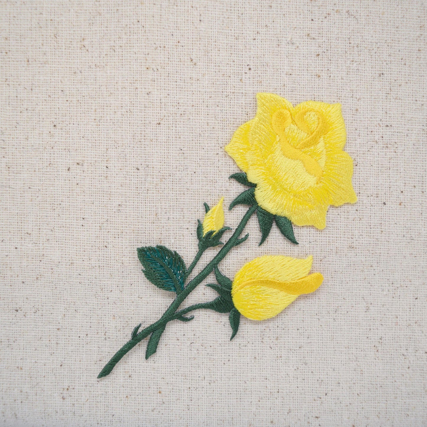 Yellow Rose - Buds on Stem - Flower - Embroidered Iron on Patch