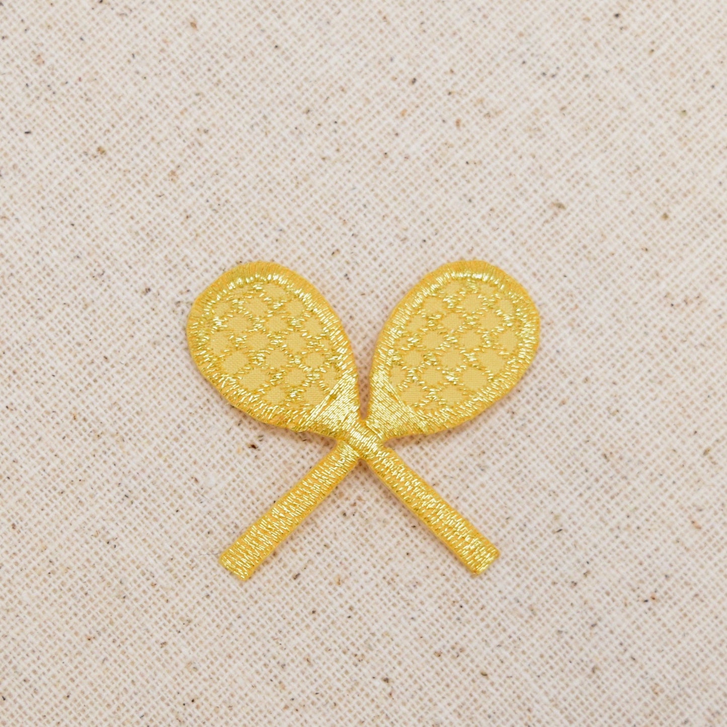 Small - Gold - Crossed Tennis Rackets - Iron on Applique - Embroidered Patch - 210693M