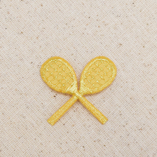 Small - Gold - Crossed Tennis Rackets - Iron on Applique - Embroidered Patch - 210693M