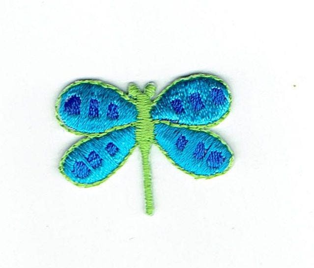 Small/Mini - Dragonfly - Blue/Green - Iron on Applique - Embroidered Patch  - 682384-B