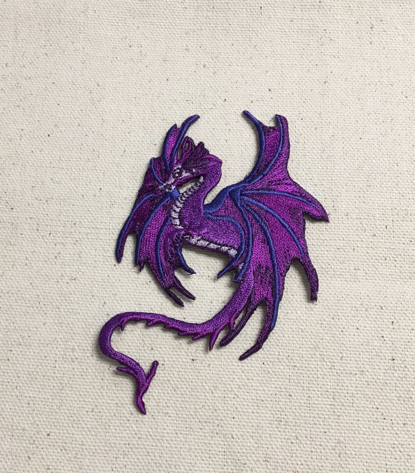 Fantasy Dragon - Purple - Facing Left or Right - Embroidered Patch - Iron on Patch