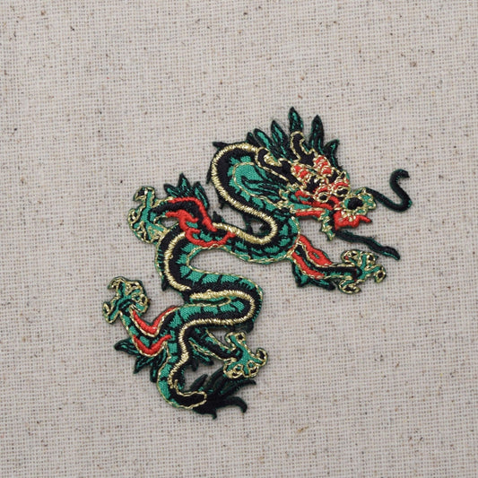 SMALL - Chinese Dragon - Green - LEFT or RIGHT - Embroidered Patch - Iron on Applique - 683056