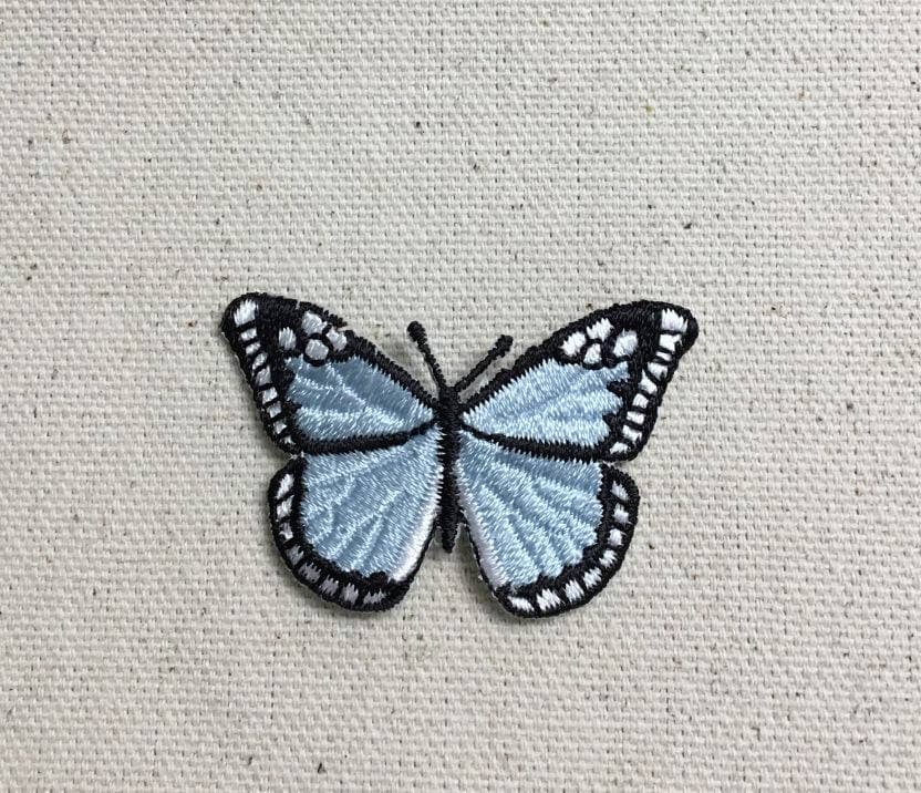 Small Butterfly - Light Blue/Black - Iron on Applique - Embroidered Patch