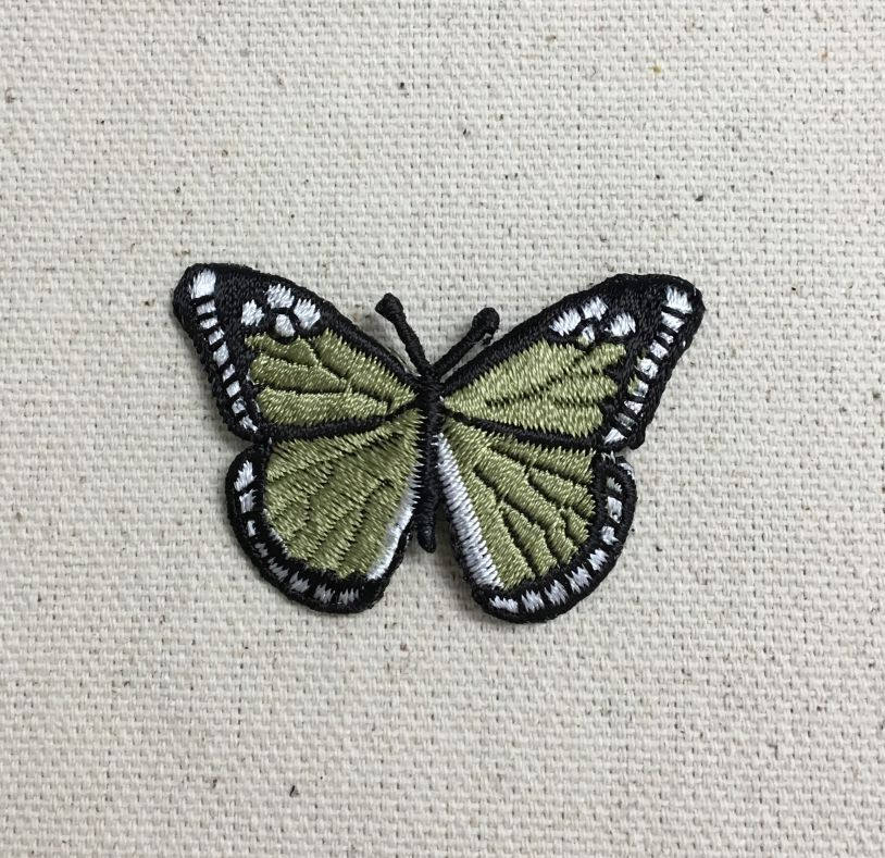 Small Butterfly - Olive Green/Black - Iron on Embroidered Patch