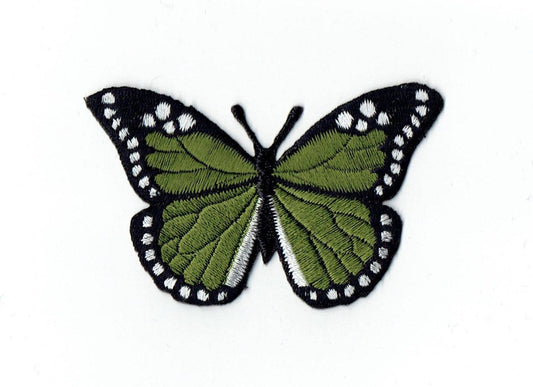 Butterfly - Green/Black - Iron on Applique - Embroidered Patch - 633351-I