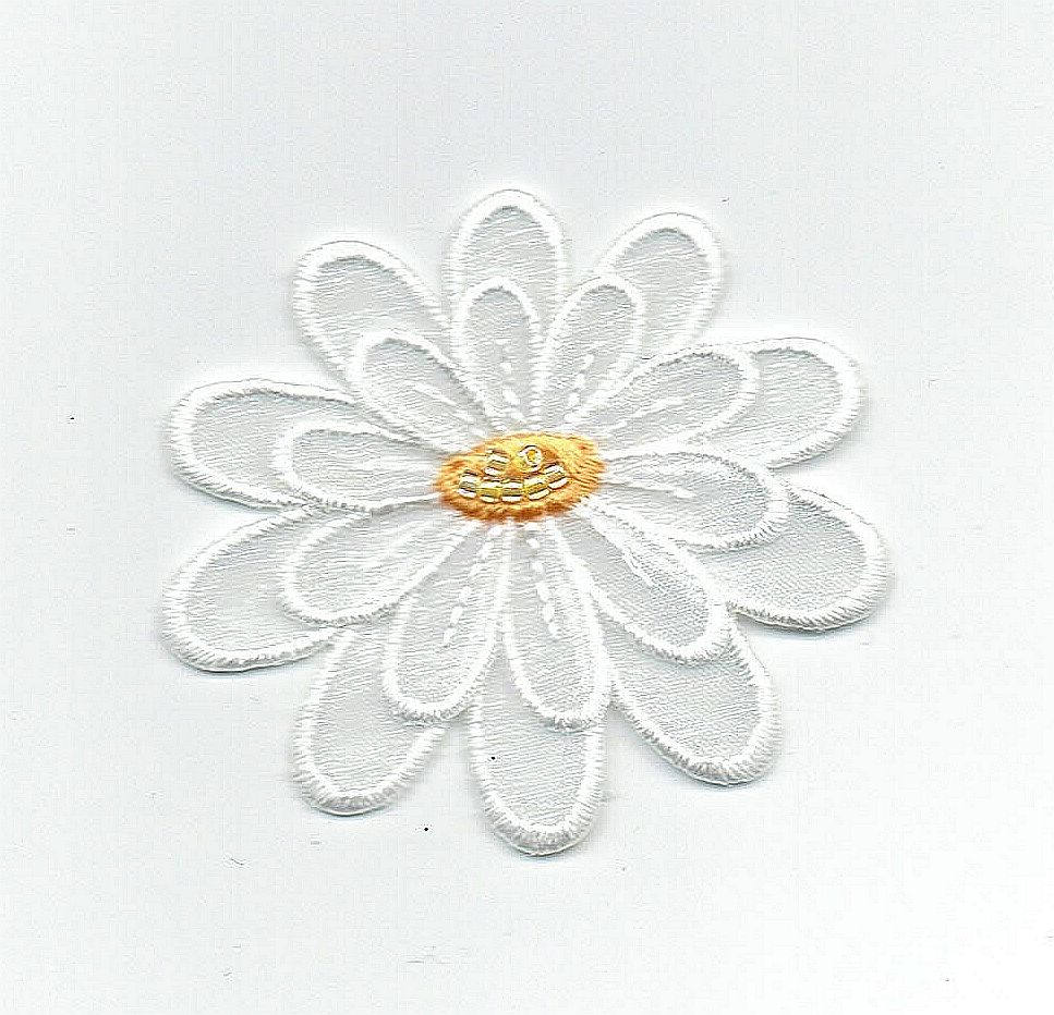 White - 3-D Layered Flower - Iron on Applique - Embroidered Patch - 153651L