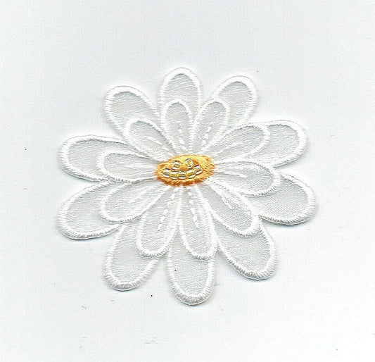 White - 3-D Layered Flower - Iron on Applique - Embroidered Patch - 153651L