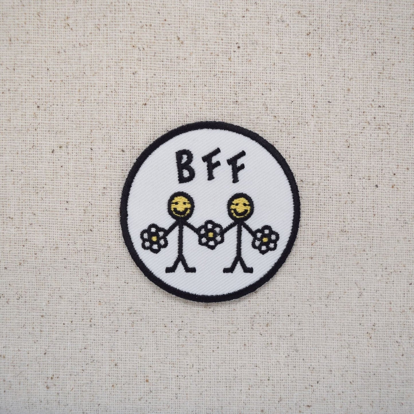 BFF - Emoji - Holding Hands - Daisies - Iron on Applique - Embroidered Patch - 697087-SA