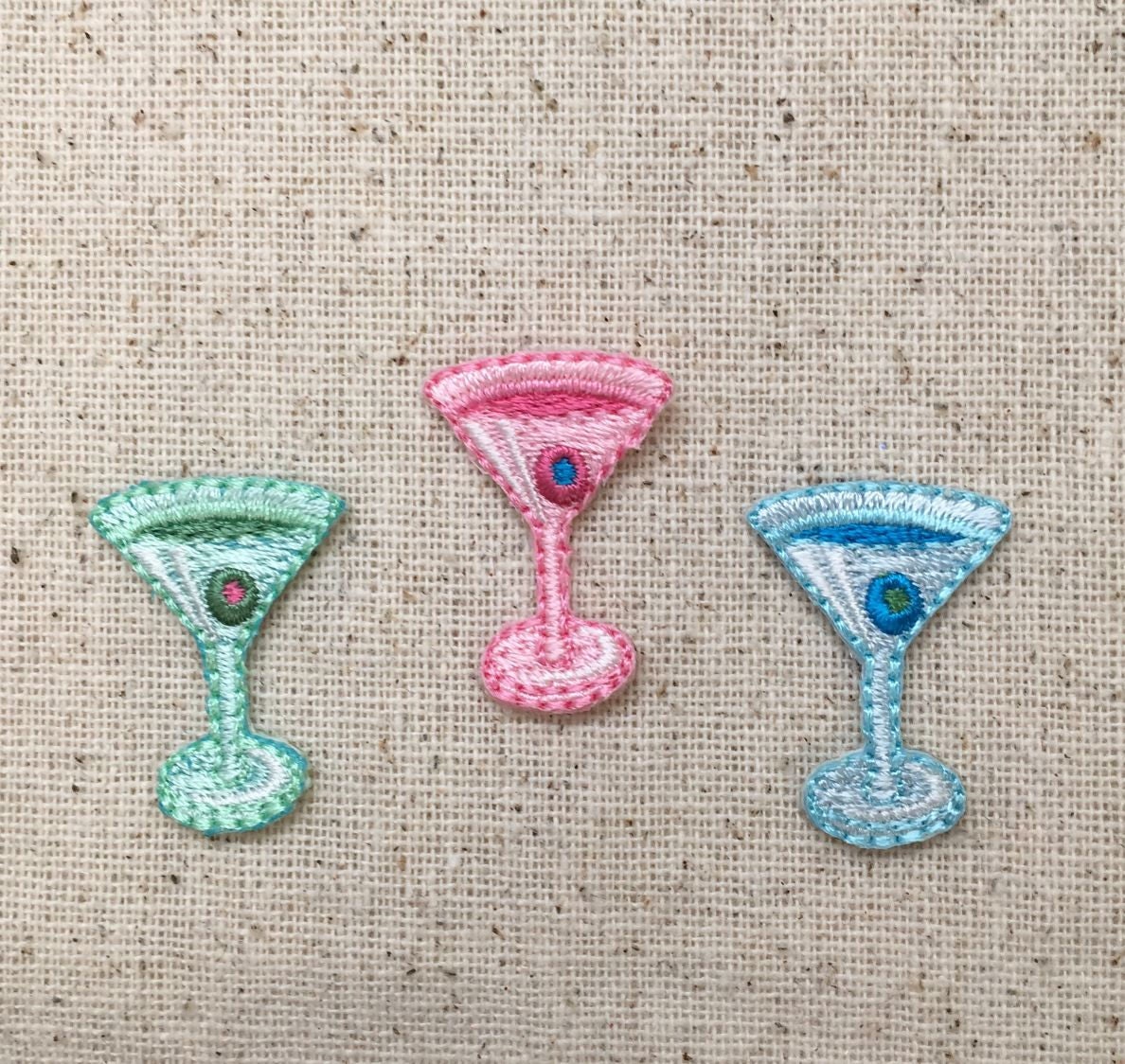 Small/Mini - Martini - Cocktail  - Tropical Drink - Color Choice: Green, Pink, or Blue - Iron on Applique - Embroidered Patch