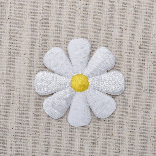 2" White Daisy Flower, Iron on Patch