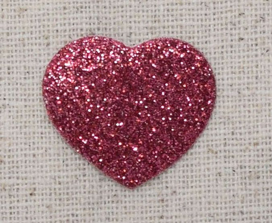 Hot Pink - Glitter Heart - Valentine - Iron on Applique - Embroidered Patch - 695799-A