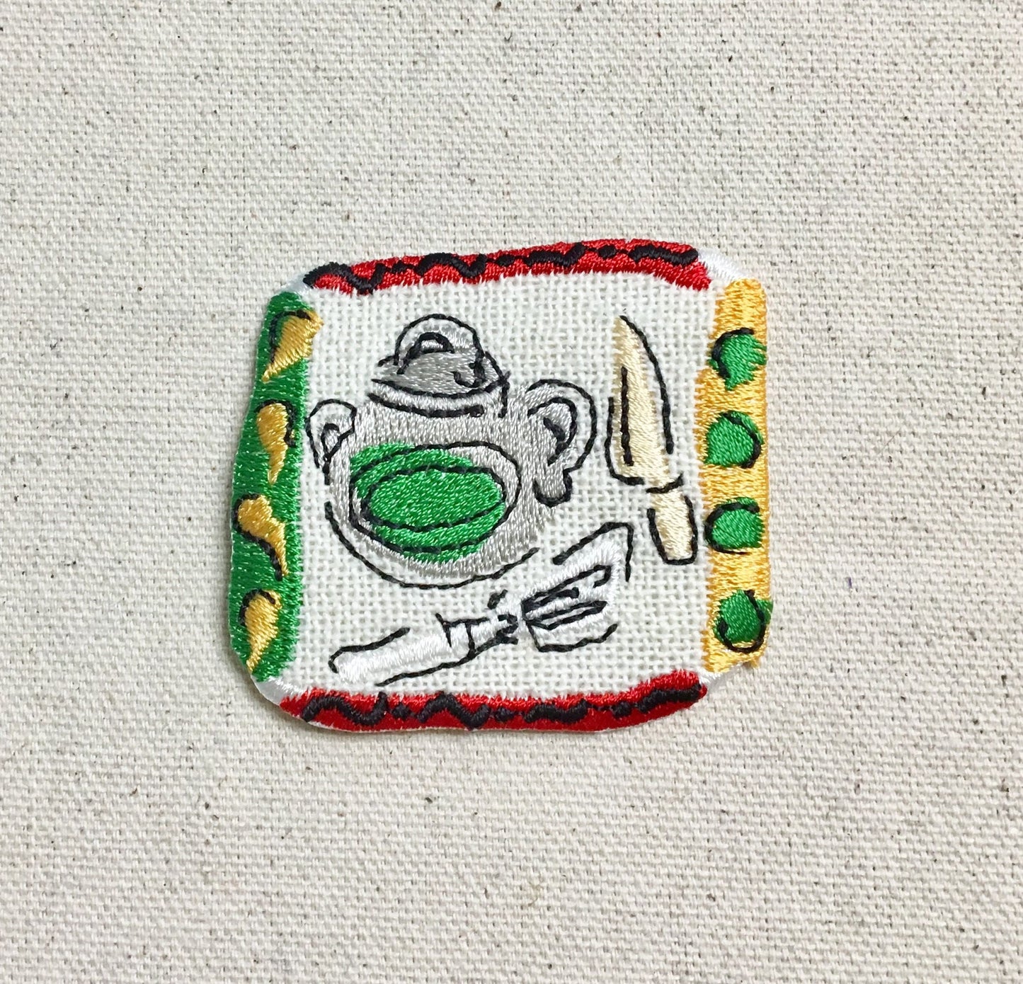 Teapot/Utensils - Kitchen Abstract In Frame - Vegetable Garden - Embroidered Iron on Patch