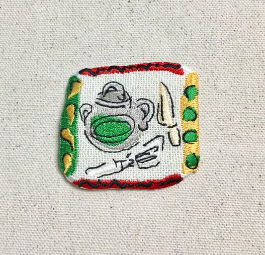 Teapot/Utensils - Kitchen Abstract In Frame - Vegetable Garden - Embroidered Iron on Patch
