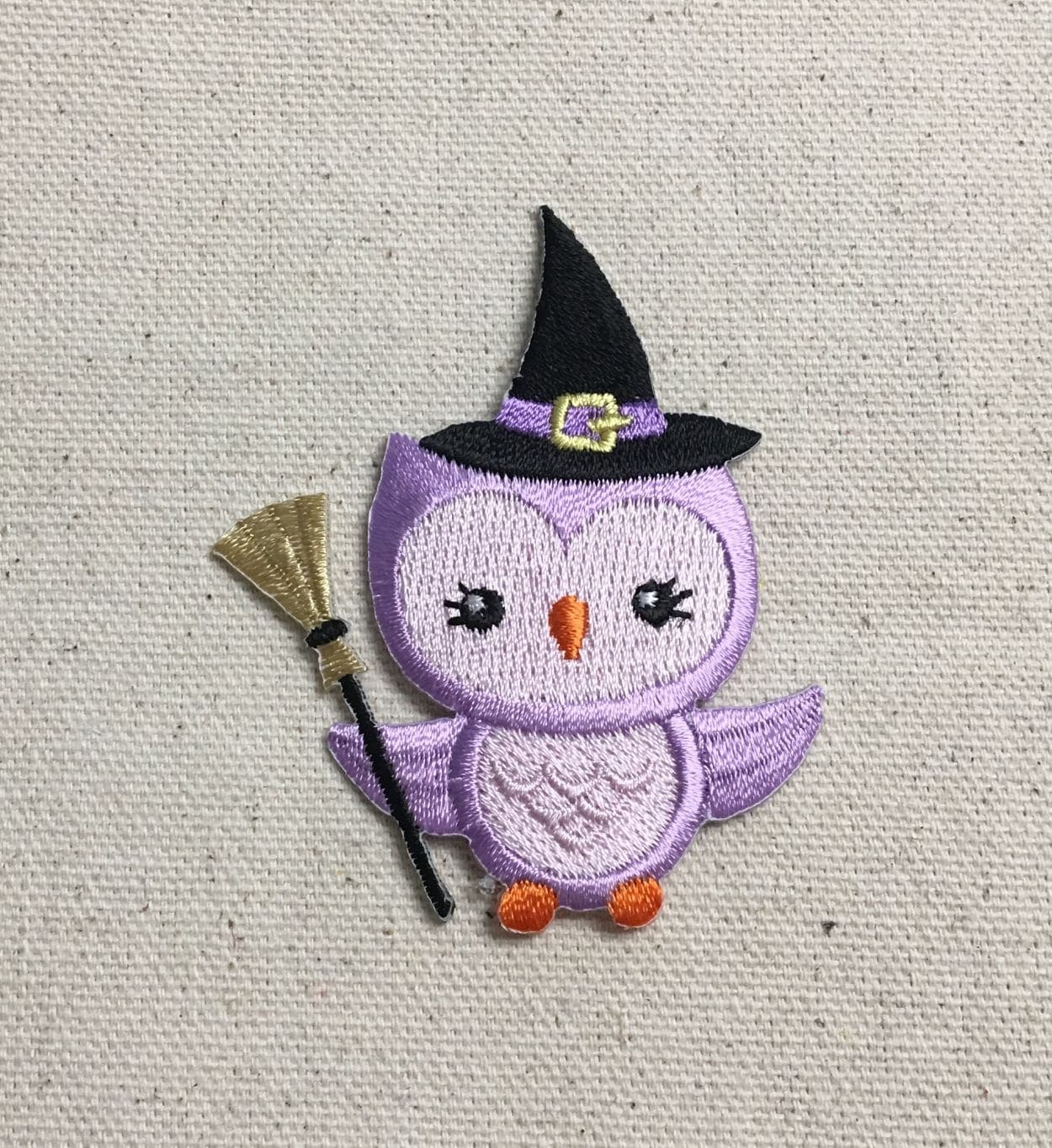 Halloween Owl - Witch's Hat/Broom - Purple - Iron on Applique - Embroidered Patch - 697208-A