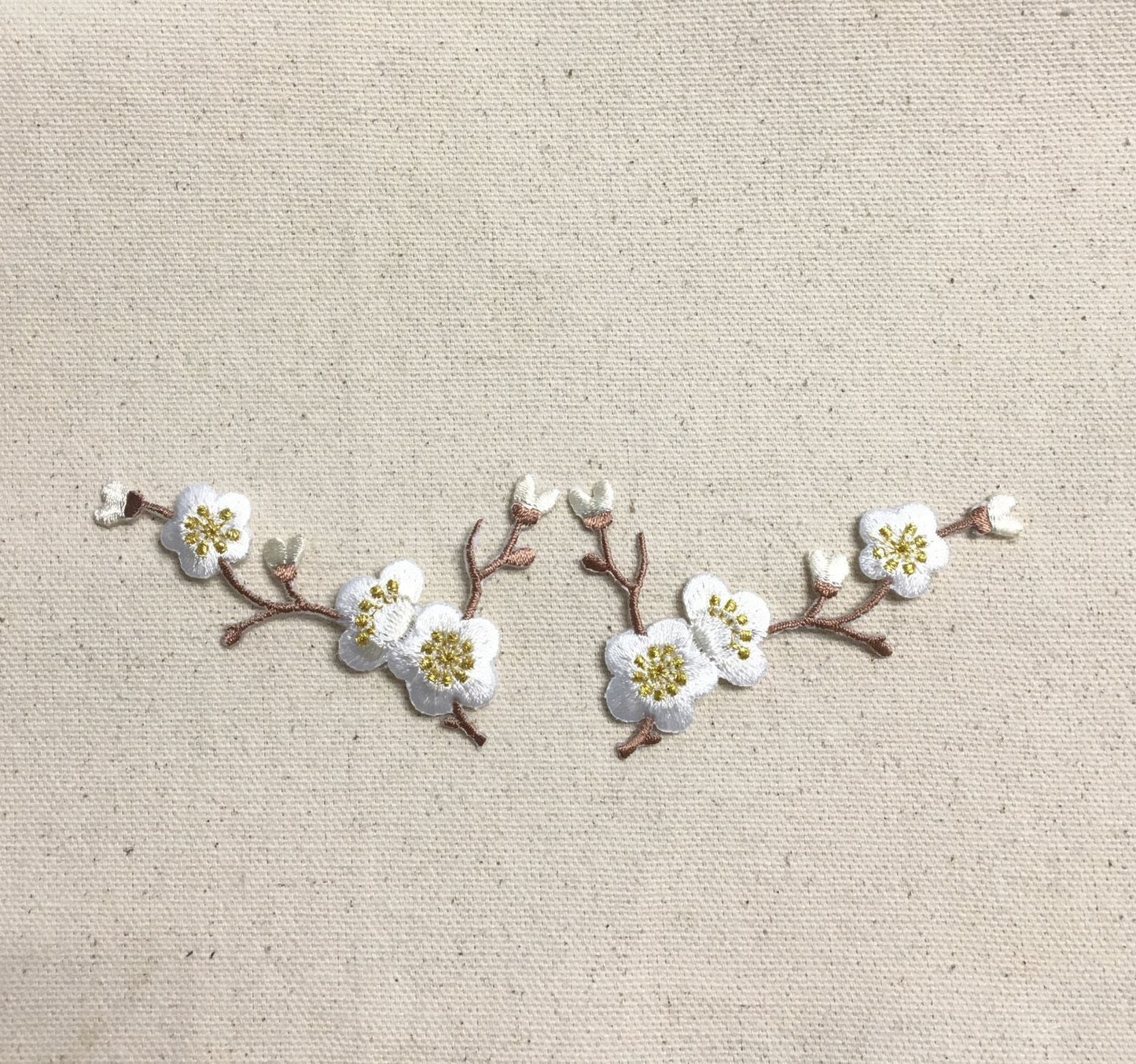 Cherry Blossom - White Flowers - Brown Stem - LEFT or RIGHT - Iron on Applique - Embroidered Patch - 611517