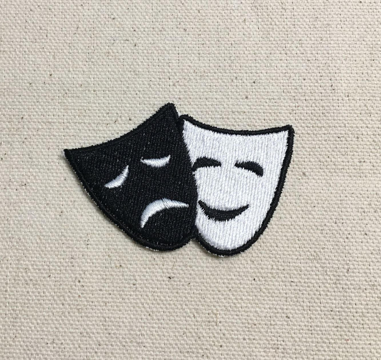 Comedy/Tragedy Mask  Iron on Patch - Theater Black/White Applique Embroidered