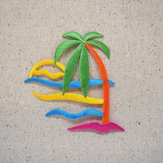 Palm Tree - Sand and Sunset - Colorful - Iron on Applique - Embroidered Patch - 150864