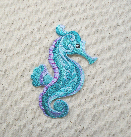 Seahorse - Tropical - Blue/Green/Purple - Marine Fish - Iron on Applique - Embroidered Patch - 697002-A