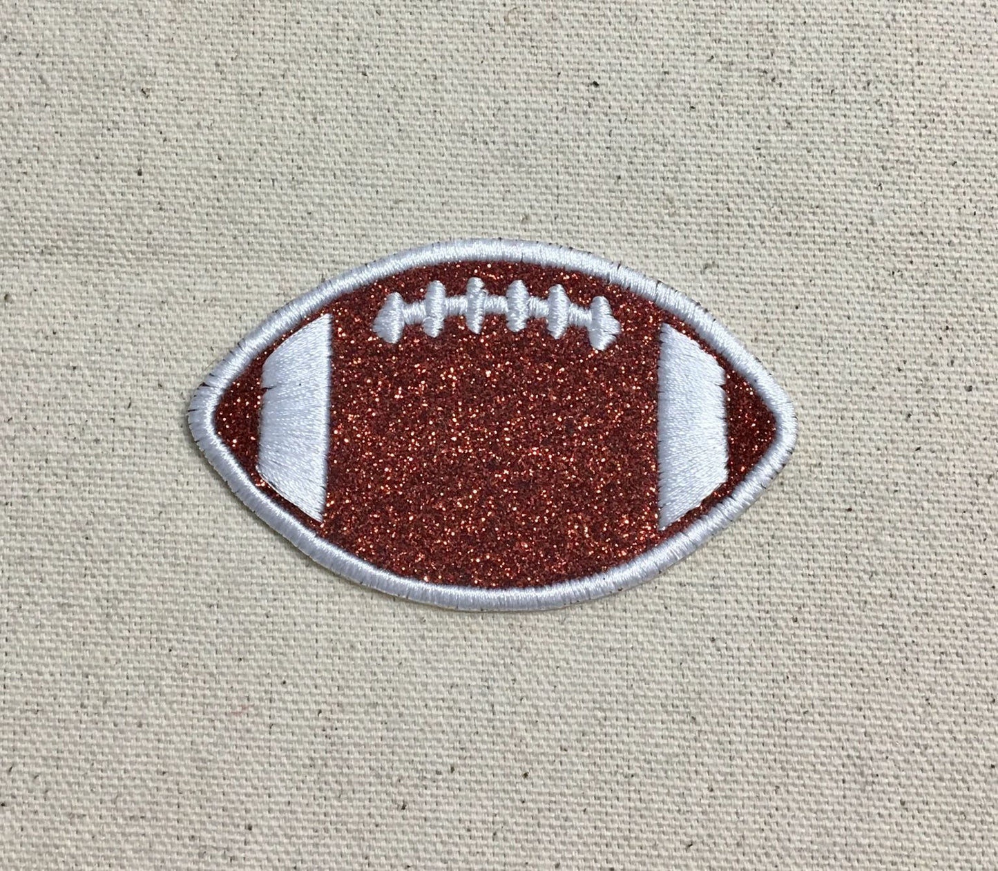 Football - Brown Glitter - White Outline/Stitches - 2", 3", 4" or 5" - Sports - Iron on Applique - Embroidered Patch