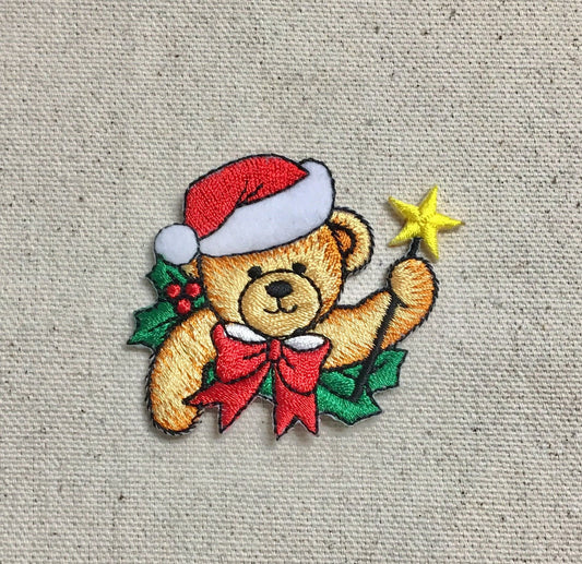 Christmas - Teddy Bear - Santa Hat - Star Wand - Iron on Applique - Embroidered Patch - 152716-A