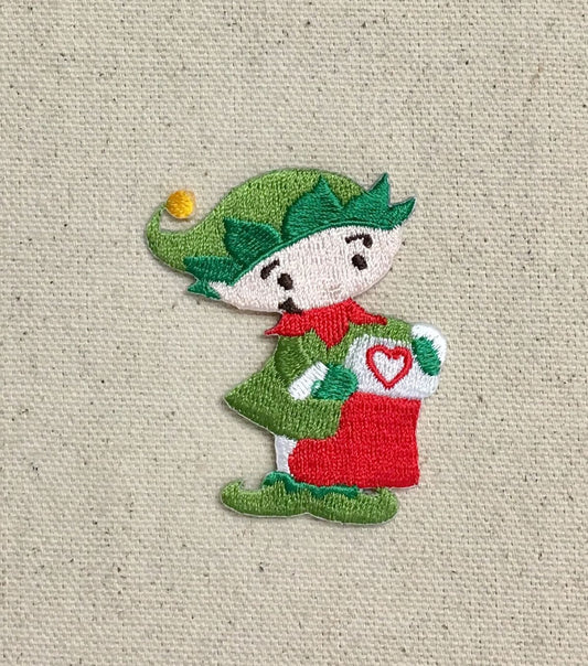 Christmas - Elf - Santa's Little Helper - Red Stocking - Iron on Applique - Embroidered Patch - 697275-A