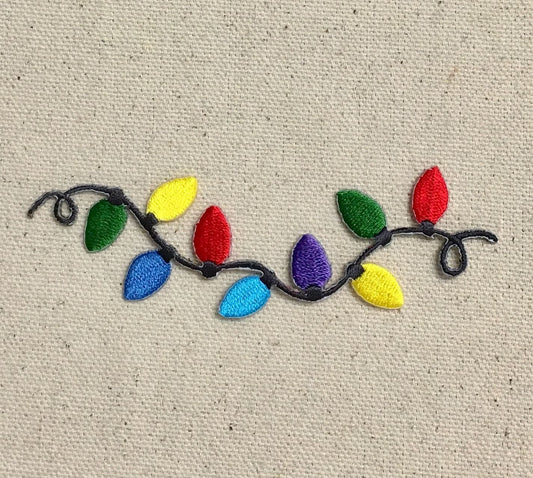 String of Christmas Lights/Bulbs - Iron on Applique - Embroidered Patch