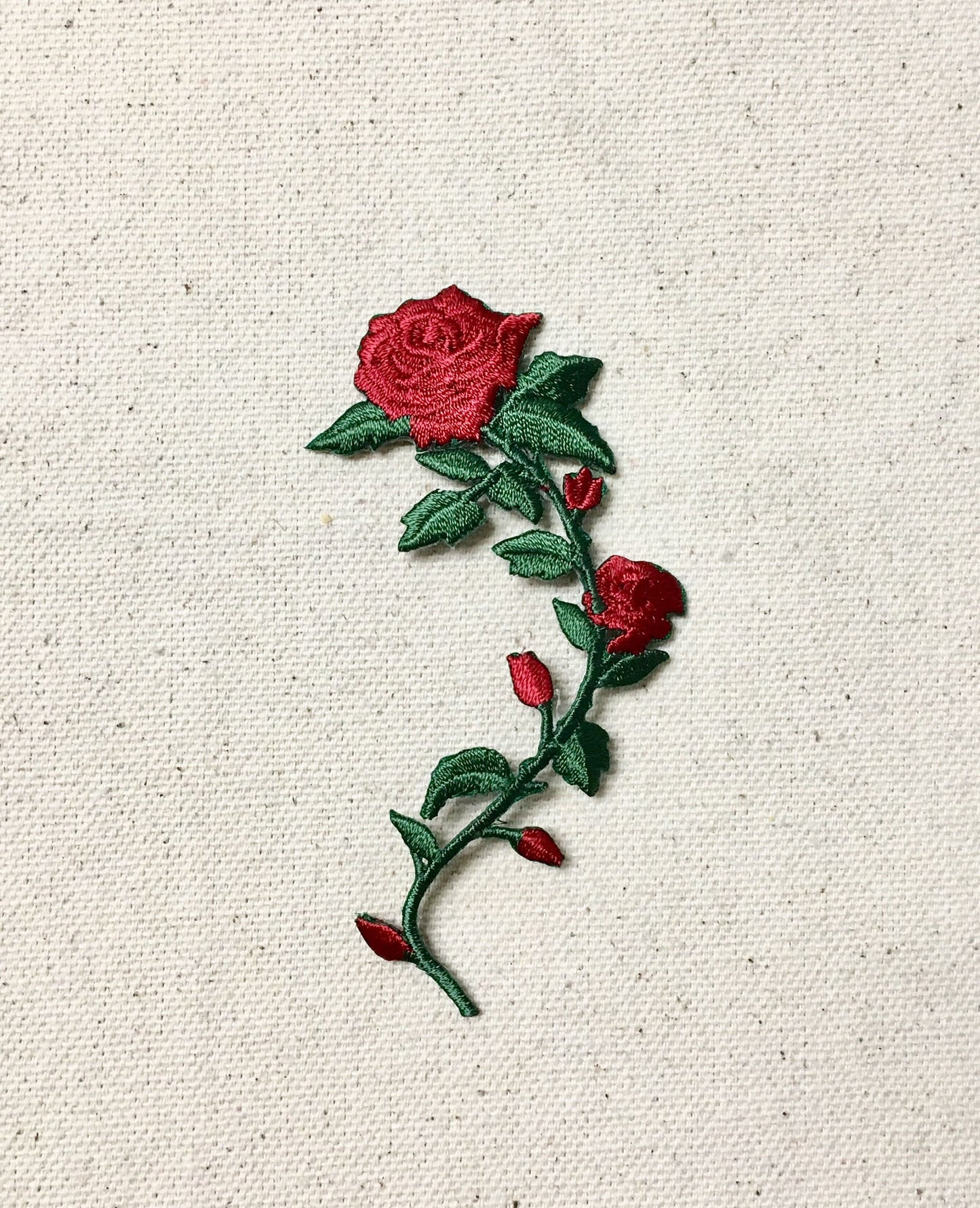 SMALL - Red Rose - Open Petals on Long Stem - Flowers - Facing LEFT or RIGHT - Iron on Applique - Embroidered Patch - 697243