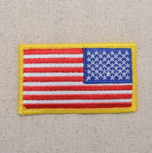 American Flag - Yellow Border/Stars on Right - Iron on Applique - Embroidered Patch - 620813-BR