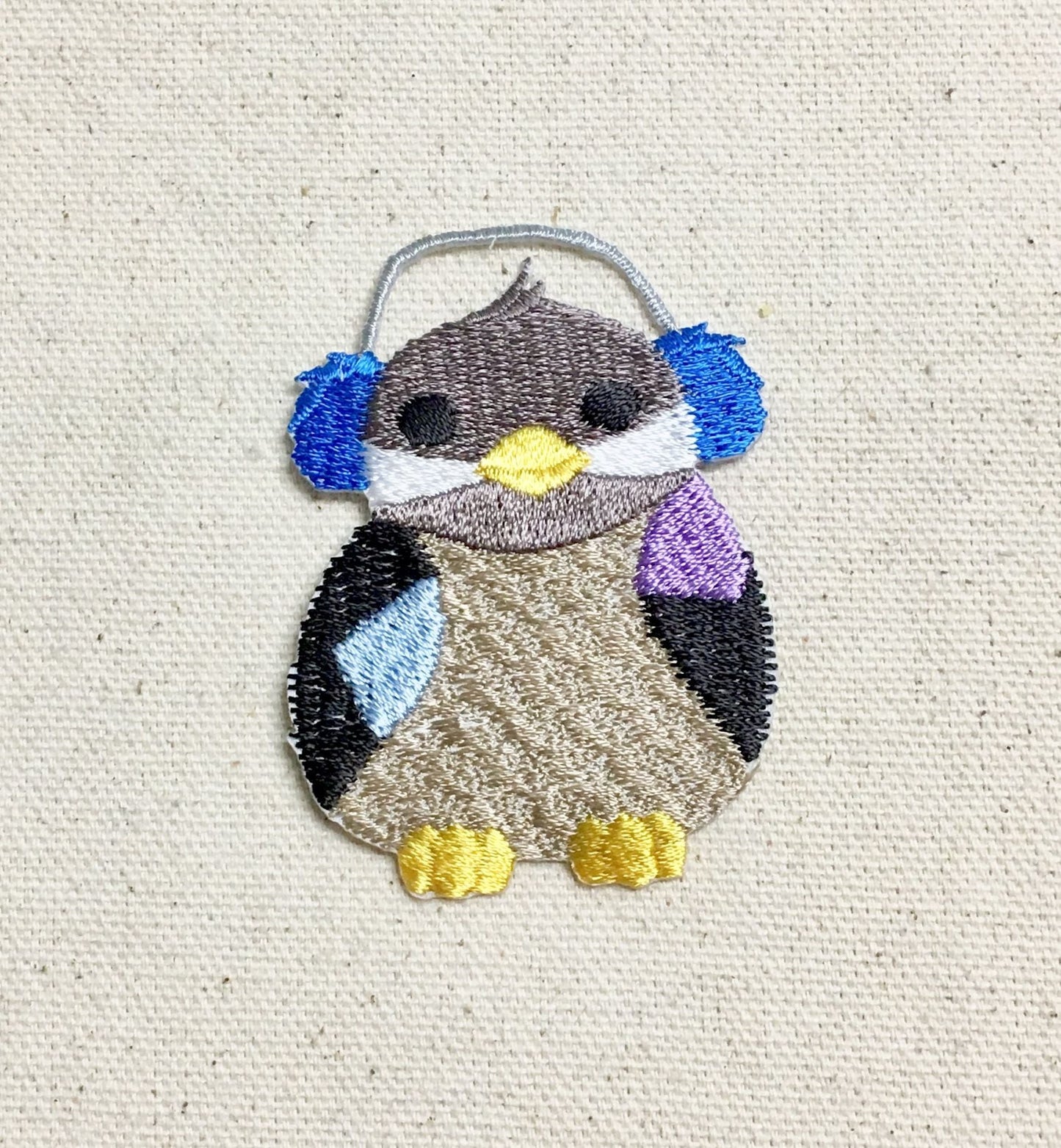 Winter Chickadee - Bird - Blue Earmuffs - Iron on Applique - Embroidered Patch - 697278-A