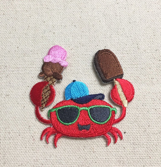 Red Crab - Ice Cream/Sunglasses - Iron on Applique - Embroidered Patch - 697206-A