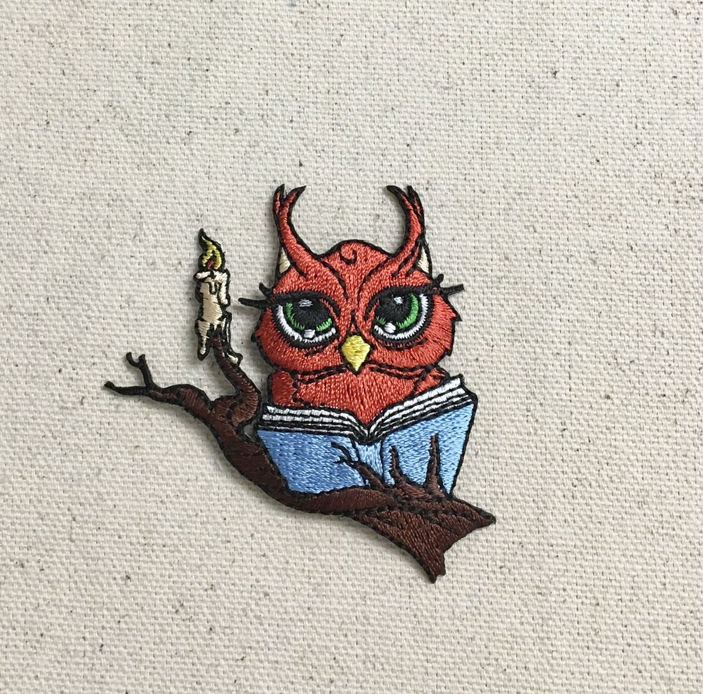 Reading Owl - Book/Candle - Iron on Applique - Embroidered Patch - 796397-A