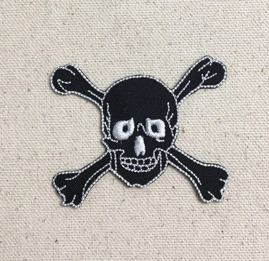 Black Jolly Roger - Skull with Crossbones - Embroidered Iron on Patch