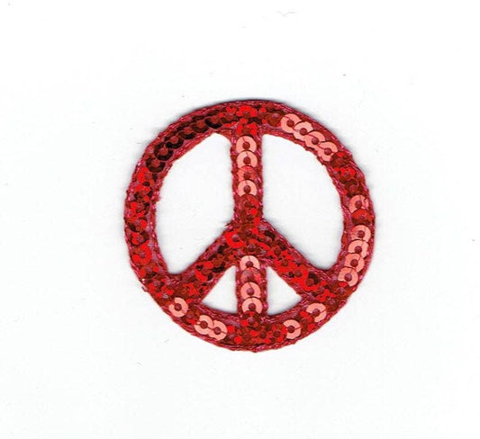 Peace Sign - Red Sequin - Iron on Applique - Embroidered Patch - 1125783-E