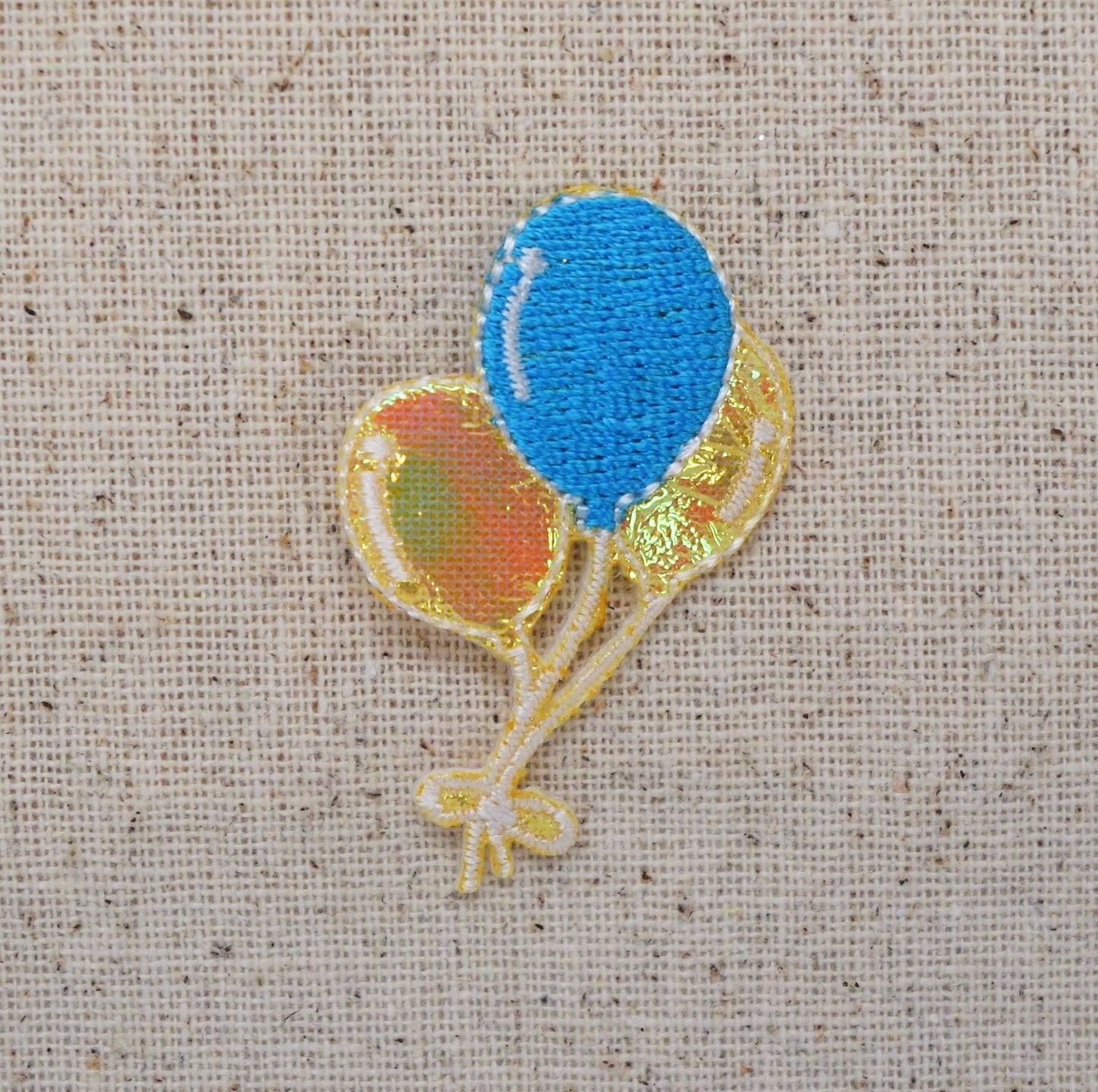 Balloons - Shimmery - Yellow/Blue - Iron on Applique - Embroidered Patch - 695734A