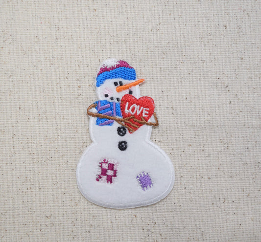 Snowman with Scarf and Hat - Love Heart Sign - Iron on Applique -Embroidered Patch - 697162-A