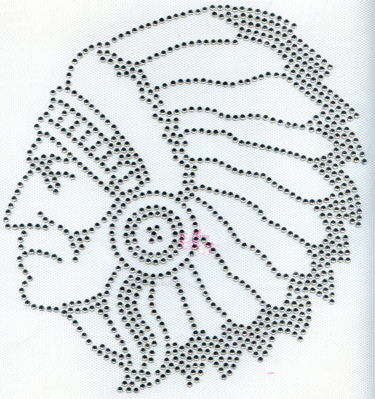 8" Indian Face/Head, Crystal Rhinestones, Mascots, Iron on Transfer