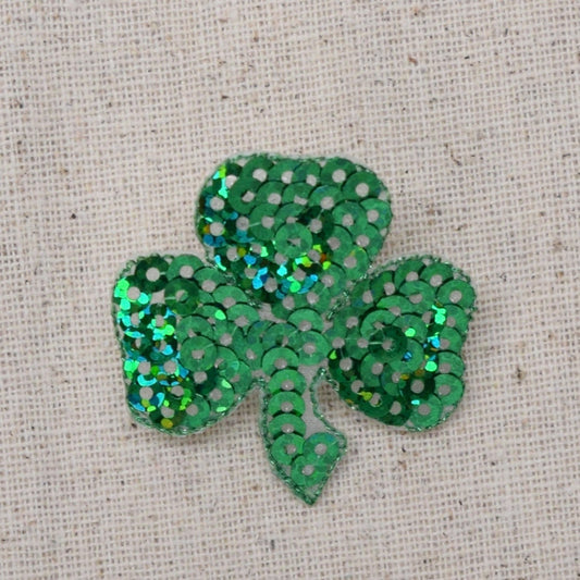 Small -Shamrock - Clover - Green Sequin - Irish/St.Patrick's - Embroidered Patch - Iron on Applique - 1120554-A