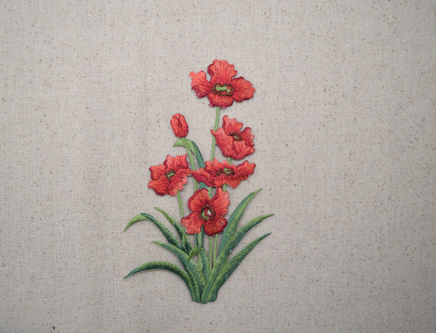 Red Poppy Flowers - Large Group - Iron on Applique - Embroidered Patch - 694938-A